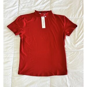 New Capella Short Sleeve Top Size Large Solid Red Minimalist Stretch Soft